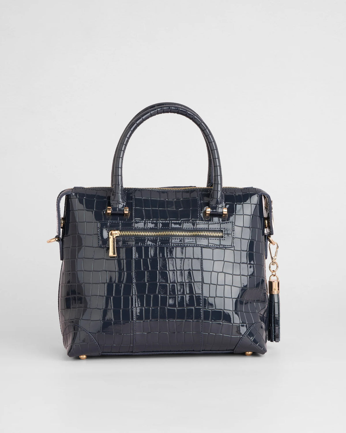 Pom Pom London Greenwich Patent Croc Leather Bag