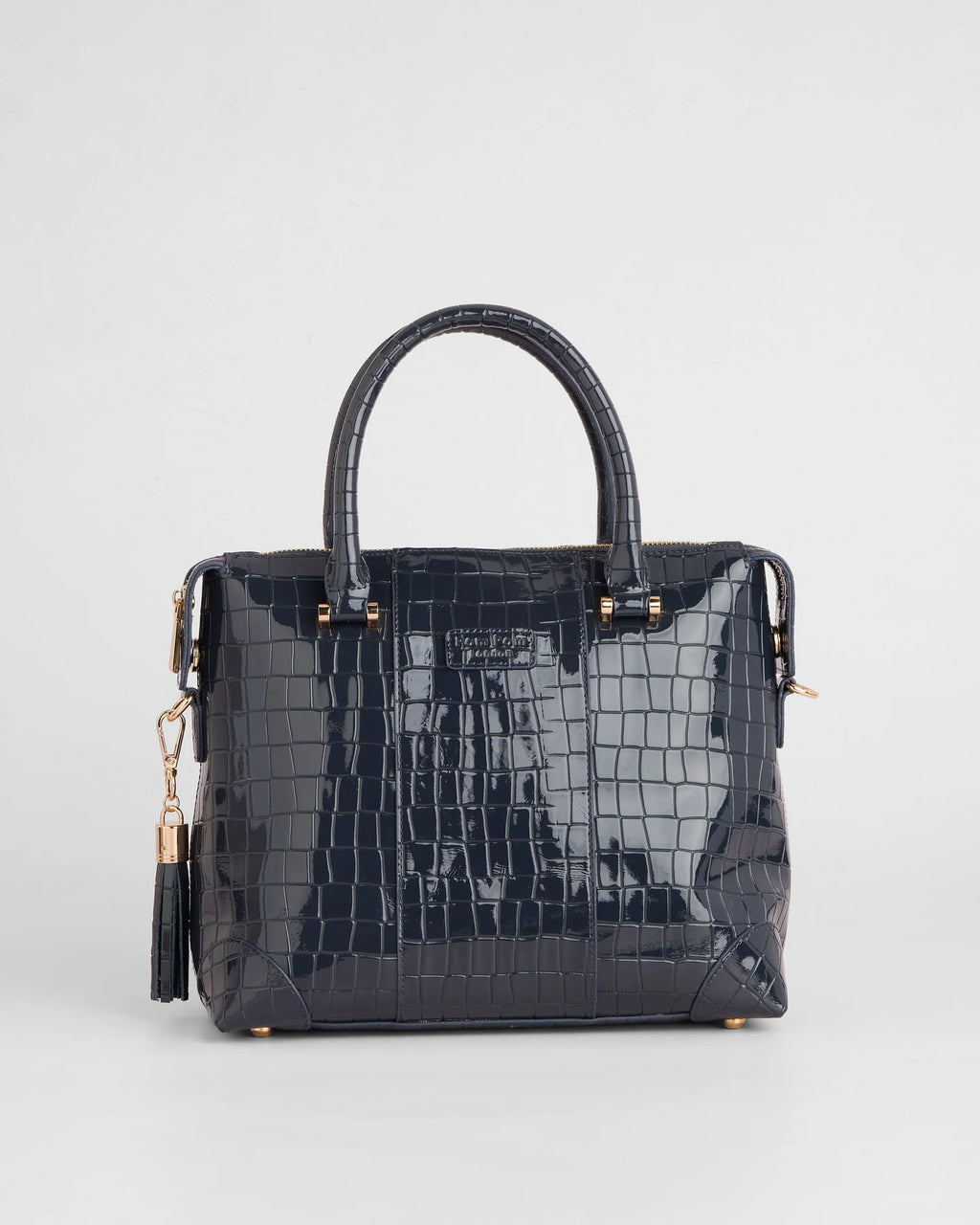 Pom Pom London Greenwich Patent Croc Leather Bag