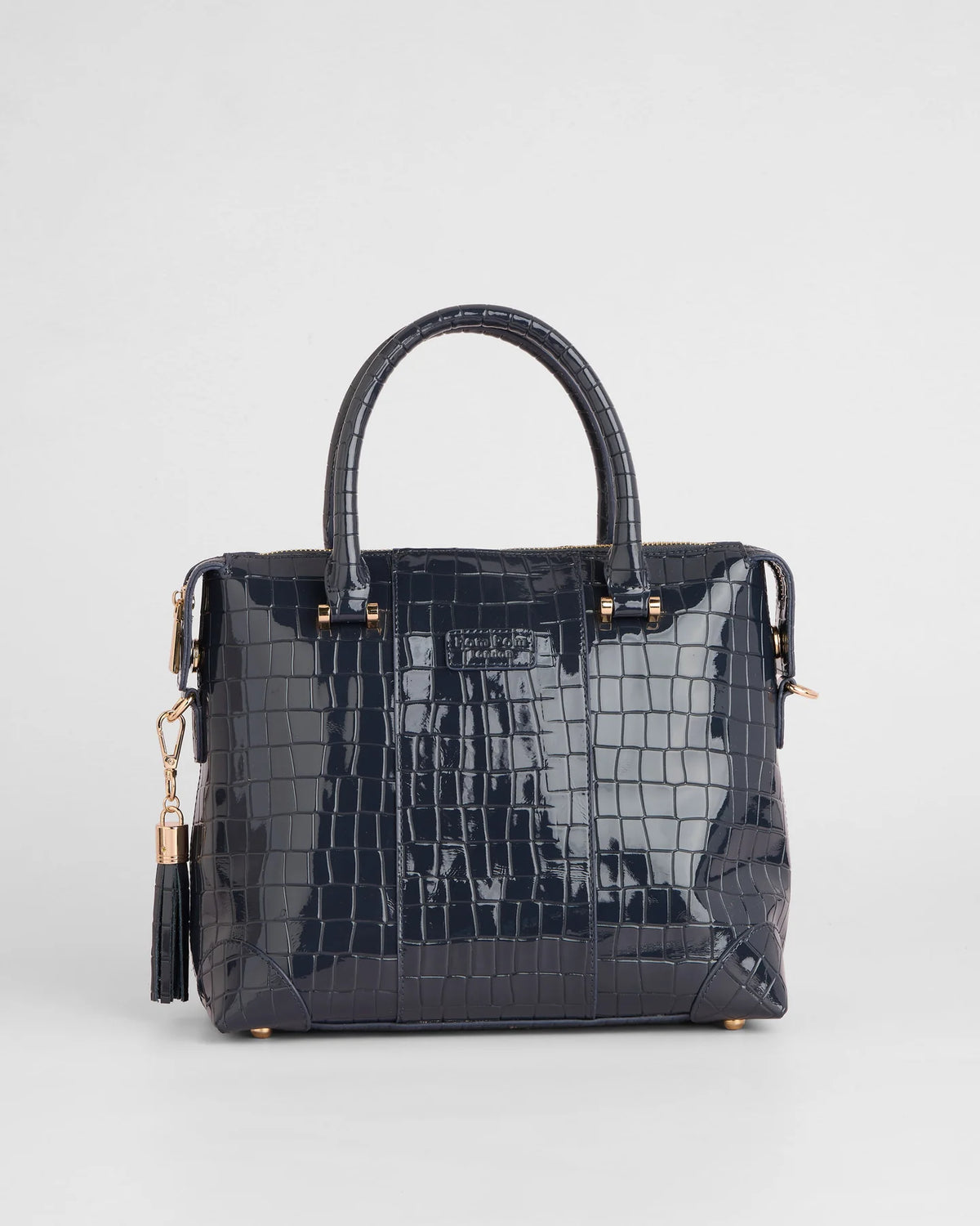 Pom Pom London Greenwich Patent Croc Leather Bag