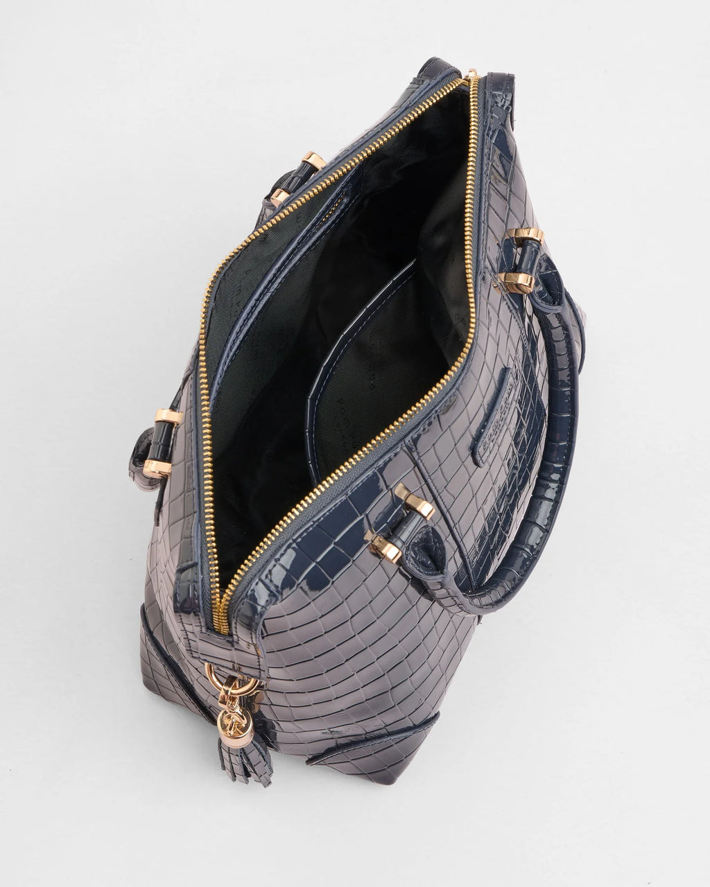 Pom Pom London Greenwich Patent Croc Leather Bag