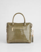 Pom Pom London Greenwich Patent Croc Leather Bag