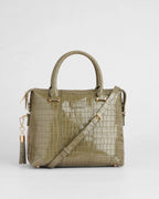 Pom Pom London Greenwich Patent Croc Leather Bag