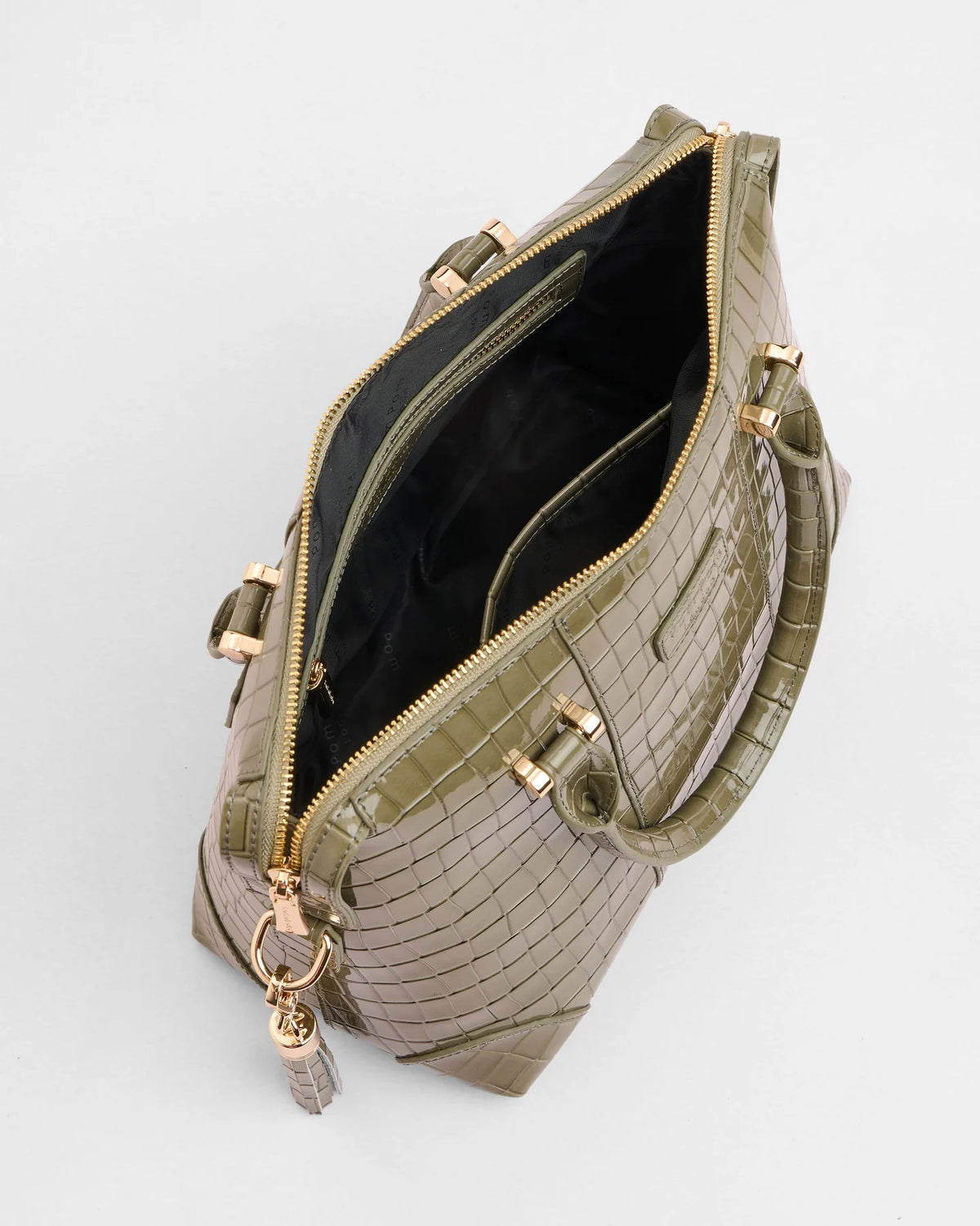 Pom Pom London Greenwich Patent Croc Leather Bag