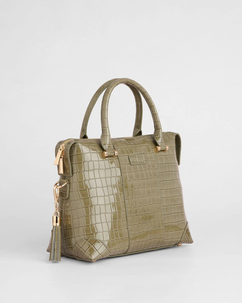 Pom Pom London Greenwich Patent Croc Leather Bag