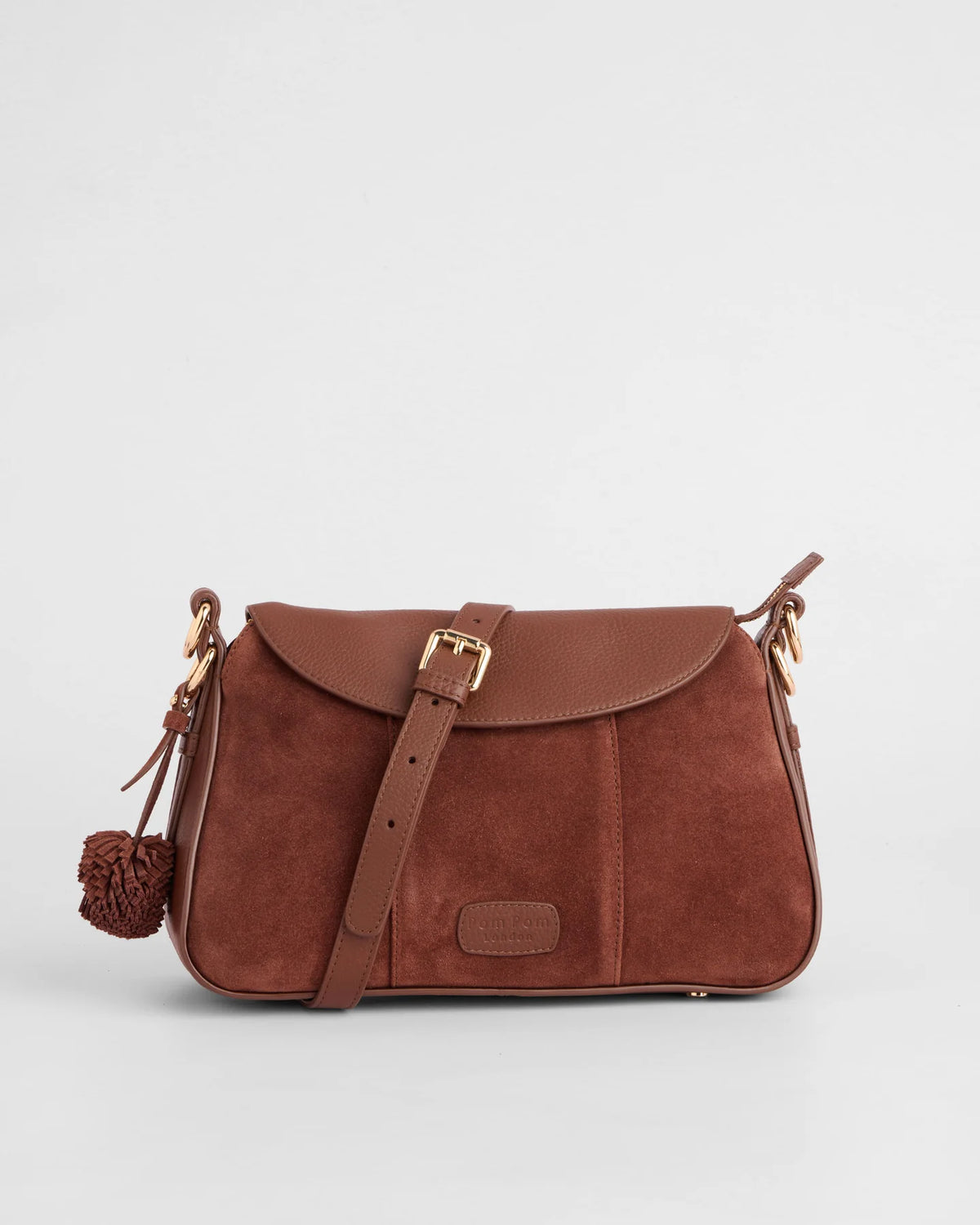 om Pom London Sunbury Mini Chocolate crossbody bag with crossbody strap