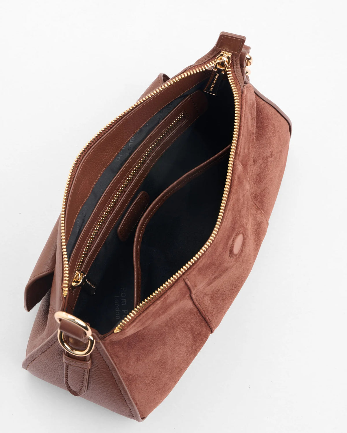 om Pom London Sunbury Mini Chocolate crossbody bag inside view