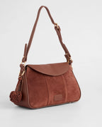 Pom Pom London Sunbury Mini suede and leather bag in Chocolate