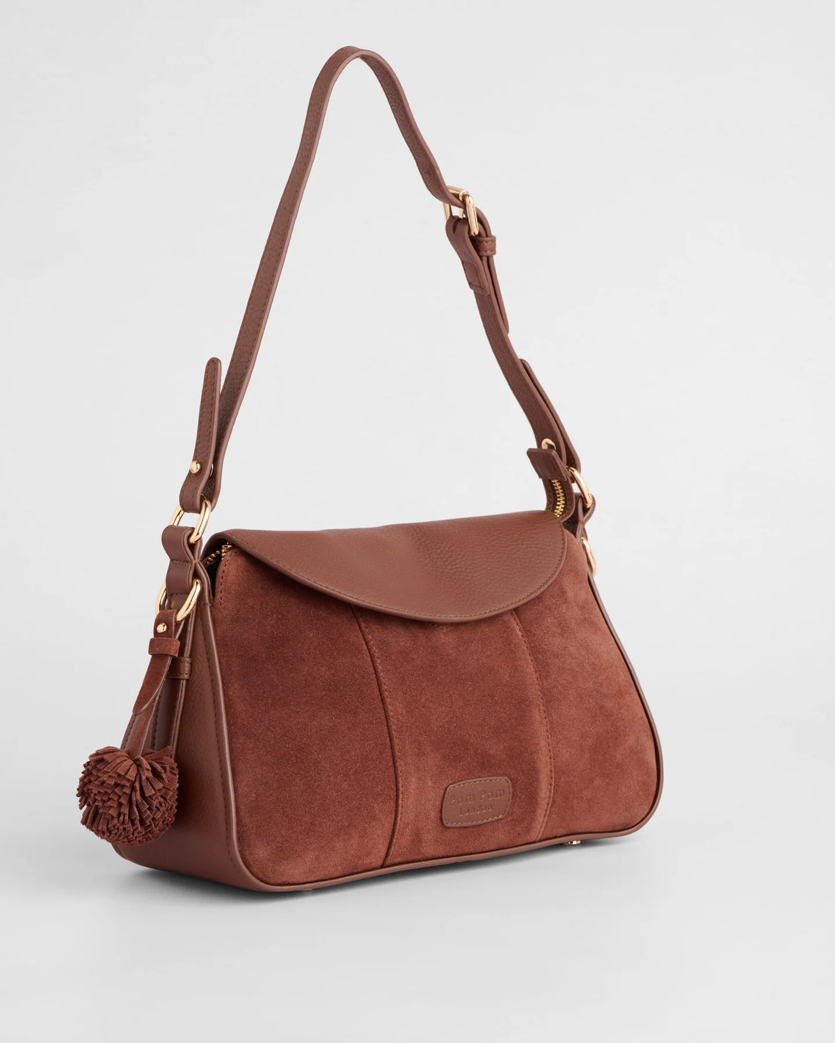 Pom Pom London Sunbury Mini suede and leather bag in Chocolate
