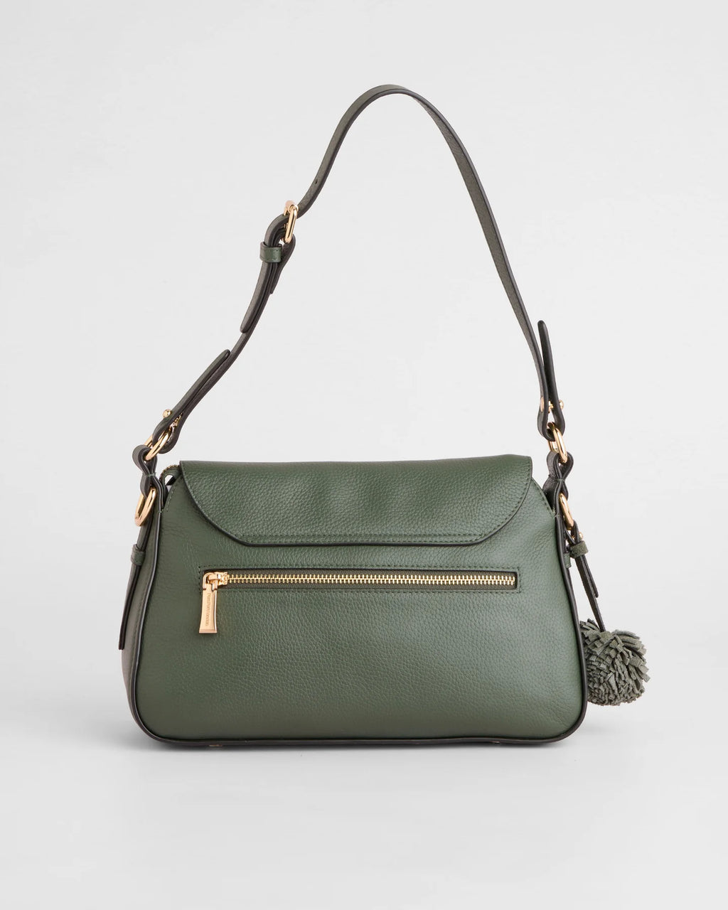 Pom Pom London Sunbury Mini suede and leather bag in Herb Green back view