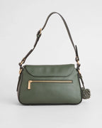 Pom Pom London Sunbury Mini suede and leather bag in Herb Green back view