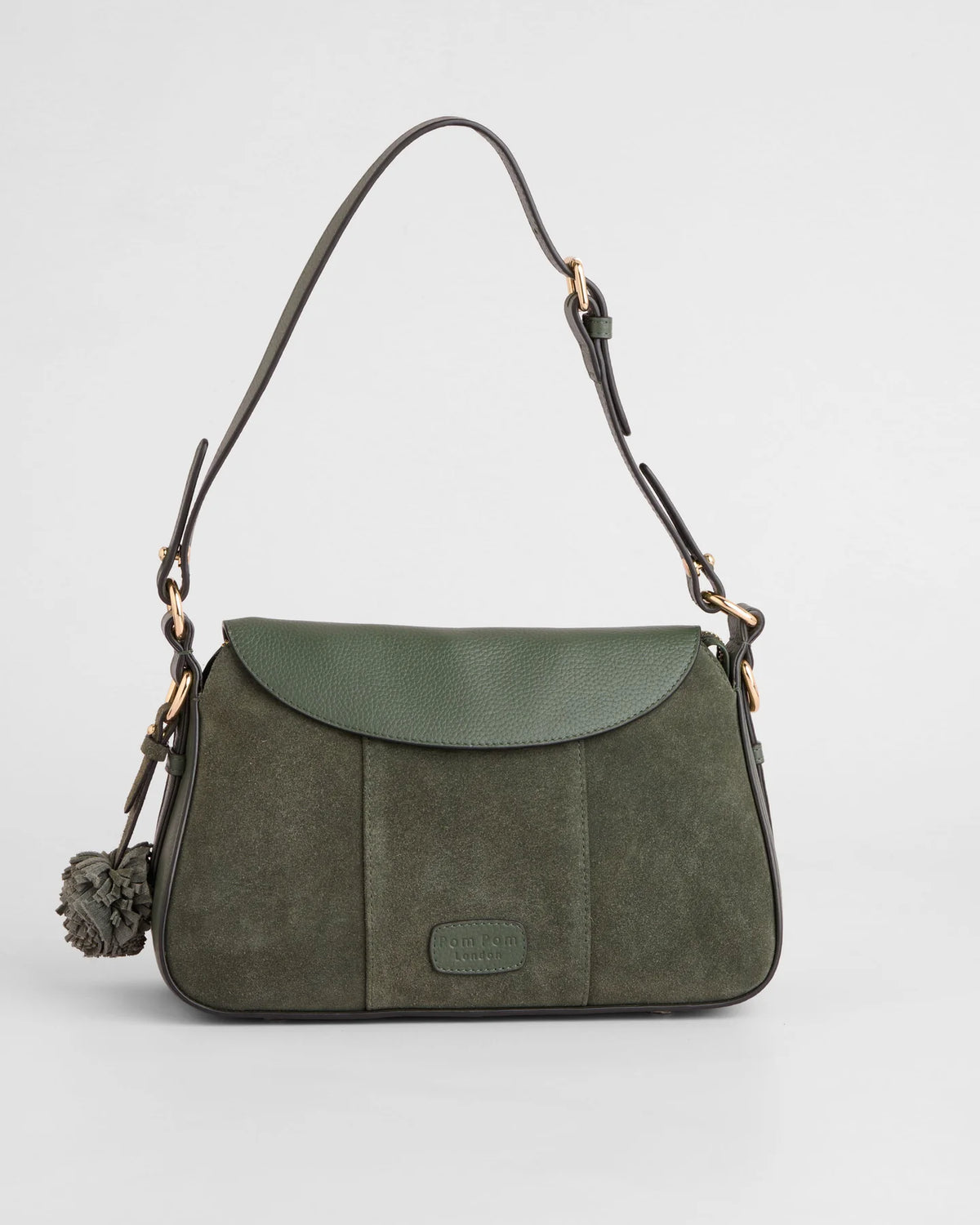 Pom Pom London Sunbury Mini suede and leather bag in Herb Green