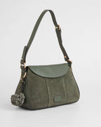 Pom Pom London Sunbury Mini suede and leather bag in Herb Green