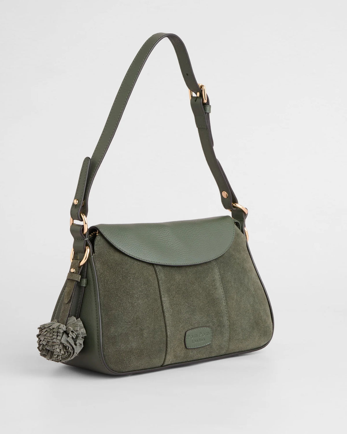 Pom Pom London Sunbury Mini suede and leather bag in Herb Green