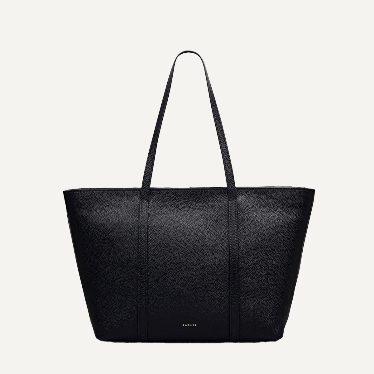 Black tote bag on a light gray background