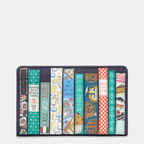 Book-themed wallet with colorful design on a white background