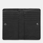 Black leather wallet on a light gray background