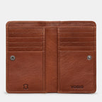 Pink leather bifold purse with appliqué cat design - inside view with 10 credit card slots