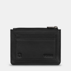 Black leather wallet on a light gray background