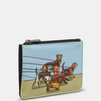 Coin purse with dog illustration on a light blue background
