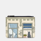 Coin purse with cat-themed design on a white background