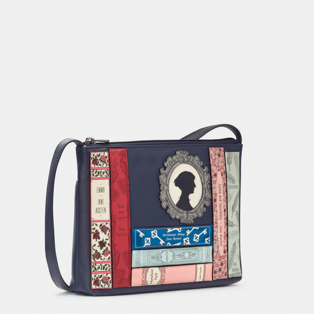 Navy Crossbody bag with Jane Ausitn applique books