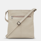 Leather crossbody bag in warm grey - back of.