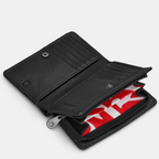 Blue leather bifold purse with appliqué dog design - inside view with coin section 