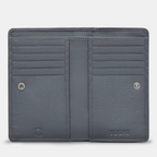 Grey leather bifold purse with appliqué Bronte sister book cover design - inside  view with 10 credit card slots