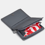 Grey leather bifold purse with appliqué Bronte sister book cover design - inside view coin section with divider