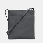 Black crossbody bag on a light gray background