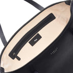 Black leather handbag with a visible Radley logo on a white background