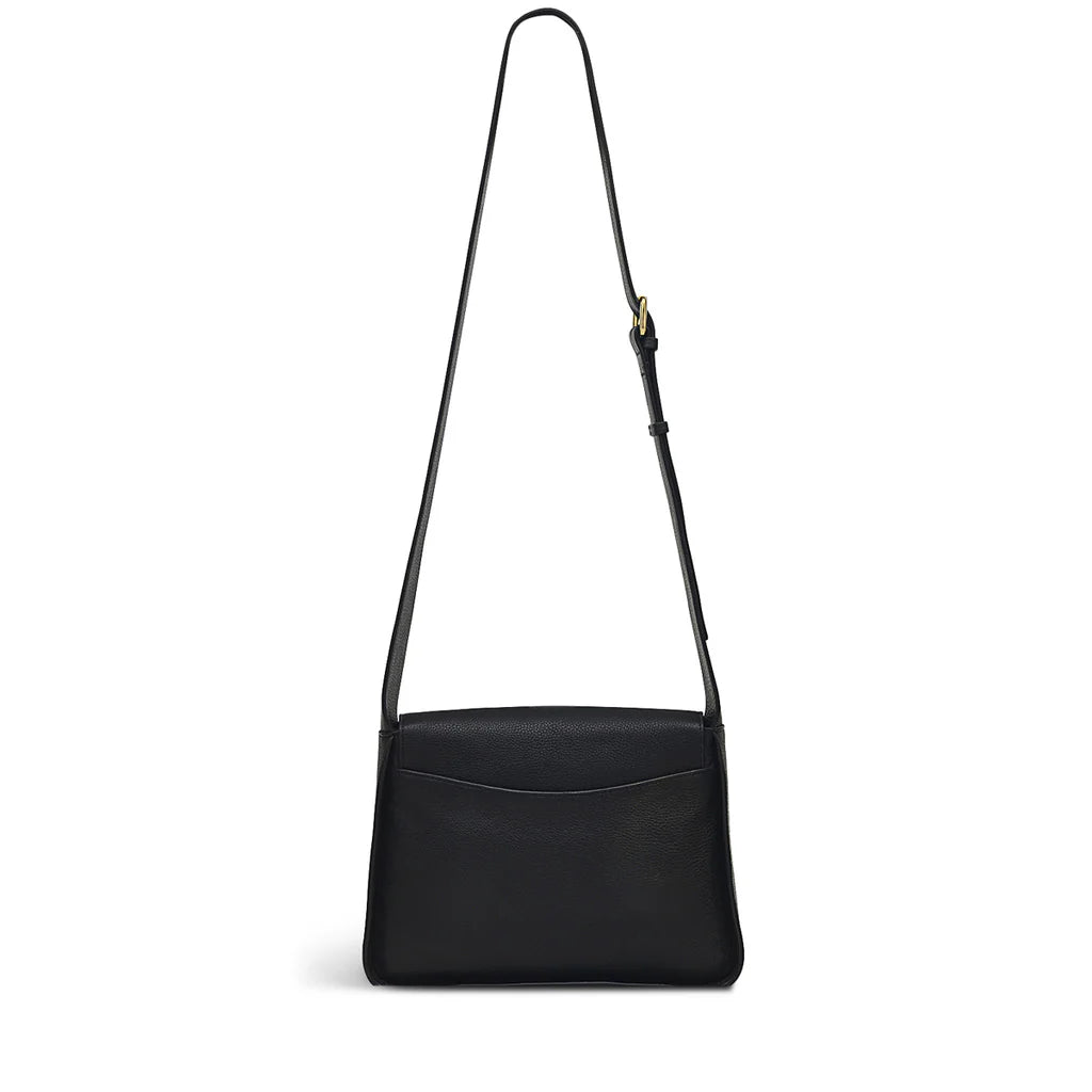 Radley Westwell Lane Medium Flapover Crossbody Bag in Black - rear view showing leather texture and structured shape