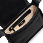 Radley Westwell Lane Medium Flapover Crossbody Bag in Black - open interior showing jacquard lining and pockets