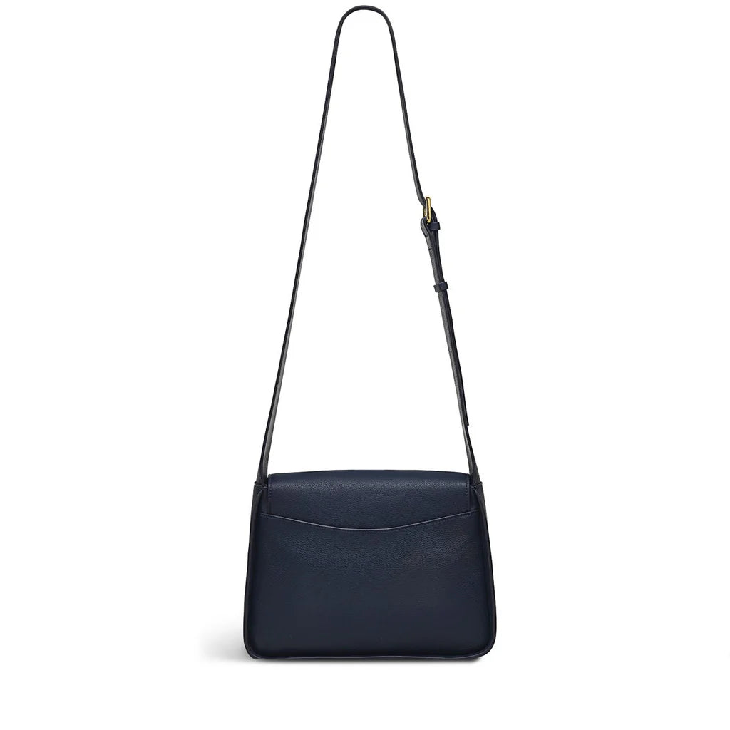 Radley Westwell Lane Medium Flapover Crossbody Bag in Ink - rear view showing adjustable strap and leather texture