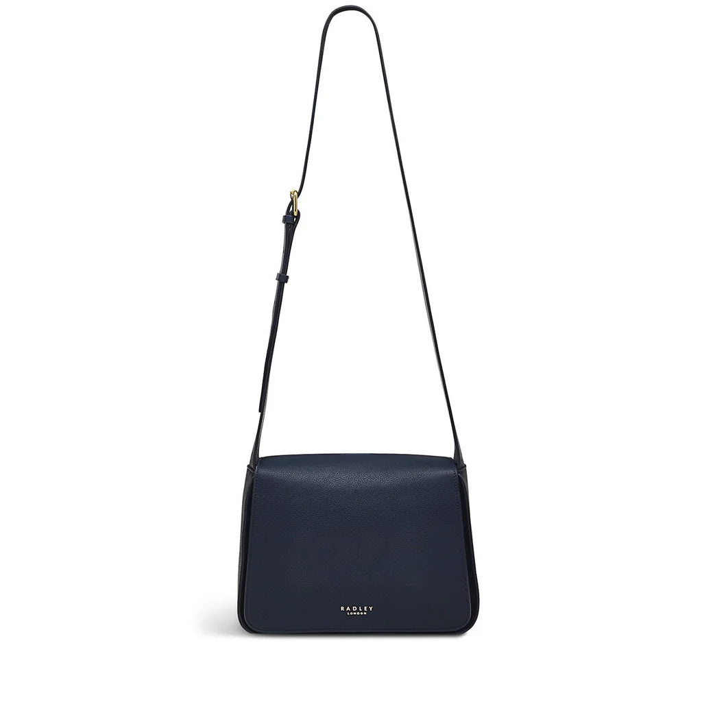 Radley Westwell Lane Medium Flapover Crossbody Bag in Ink - front view showing flapover and adjustable strap