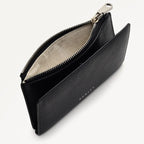 Black leather wallet with zipper on a white background
